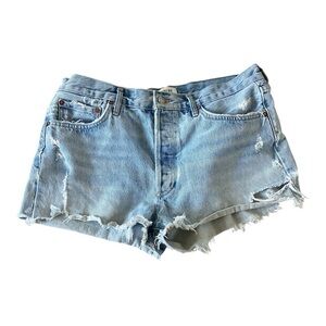 Agolde Light Blue Distressed Jean Shorts